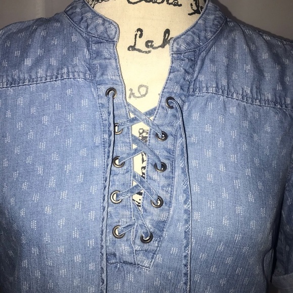 Philosophy Denim Tencel Lace Up Raindrop Shirt Dress - Picture 6 of 7